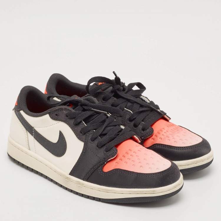 Pre Owned Air Jordans White/Orange Leather Jordan 1 Retro Low Sneakers Size 40