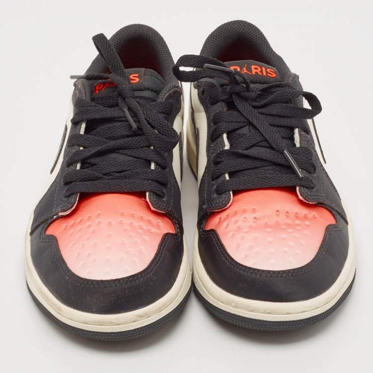 Pre Owned Air Jordans White/Orange Leather Jordan 1 Retro Low Sneakers Size 40