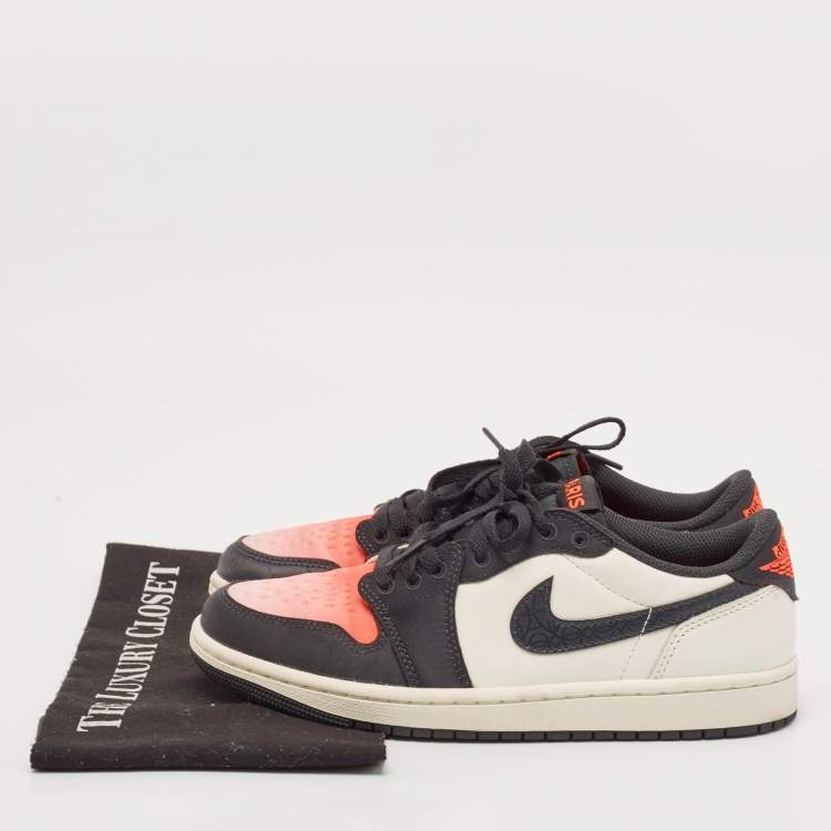 Pre Owned Air Jordans White/Orange Leather Jordan 1 Retro Low Sneakers Size 40