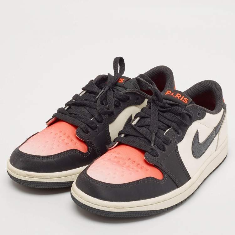 Pre Owned Air Jordans White/Orange Leather Jordan 1 Retro Low Sneakers Size 40