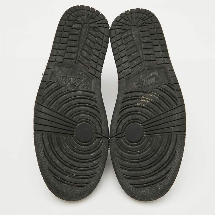 Pre Owned Air Jordans Black/White Leather Jordan 1 Mid Sneakers Size 46
