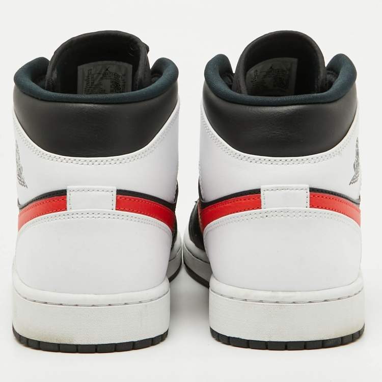 Pre Owned Air Jordans Black/White Leather Jordan 1 Mid Sneakers Size 46