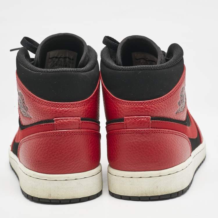 Pre Owned Air Jordans Red/Black  Leather Air Jordan 1 High Top Sneakers Size 44