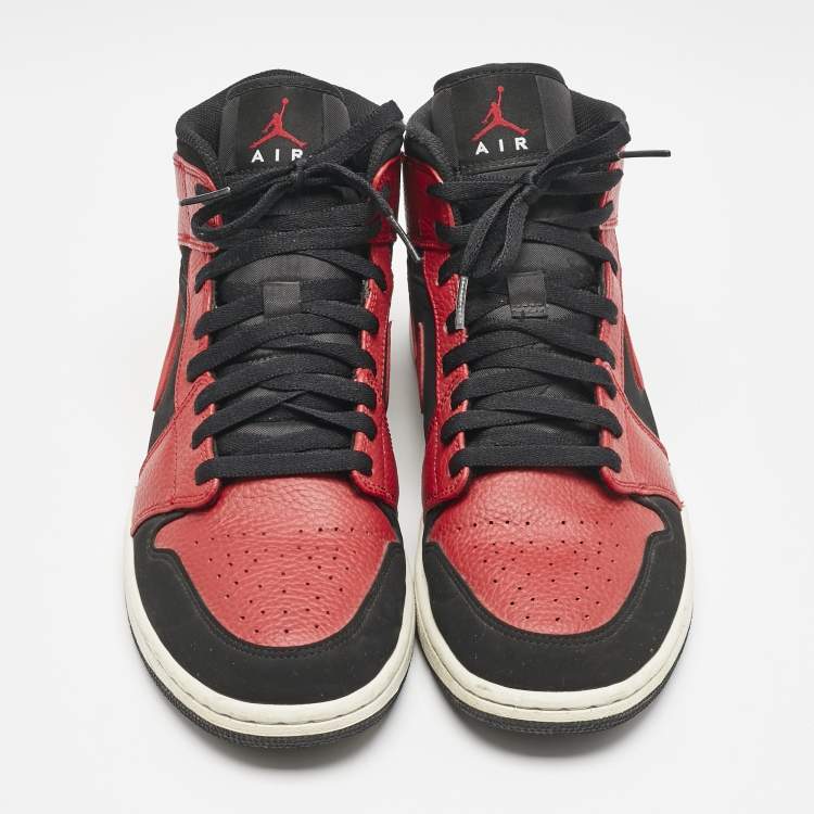 Pre Owned Air Jordans Red/Black  Leather Air Jordan 1 High Top Sneakers Size 44
