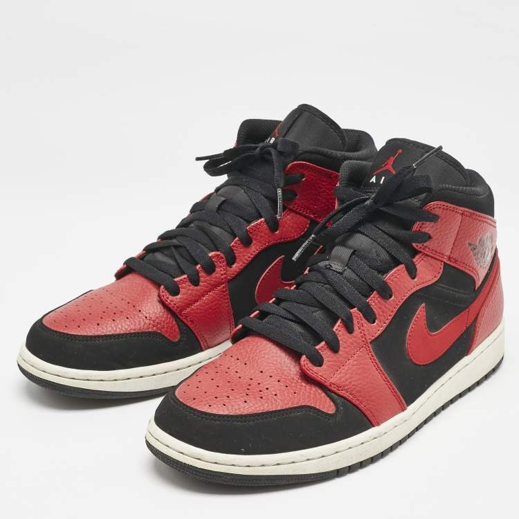 Pre Owned Air Jordans Red/Black  Leather Air Jordan 1 High Top Sneakers Size 44