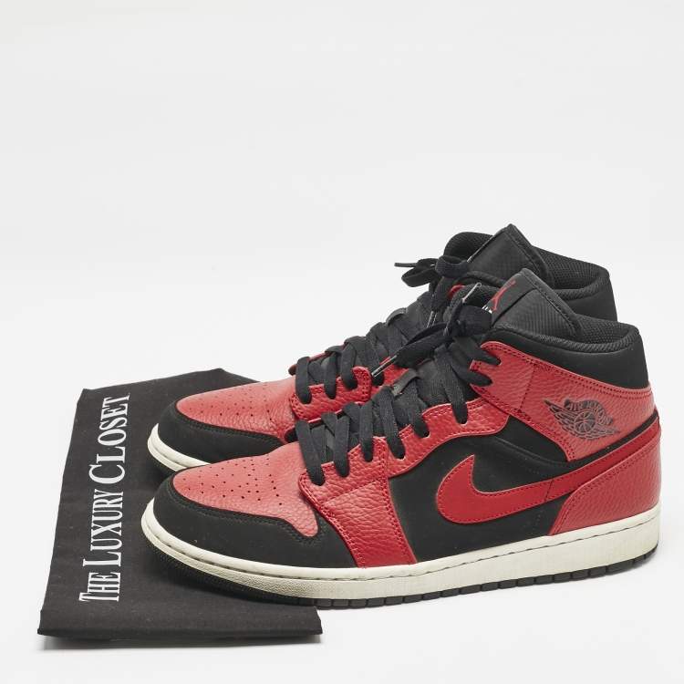 Pre Owned Air Jordans Red/Black  Leather Air Jordan 1 High Top Sneakers Size 44