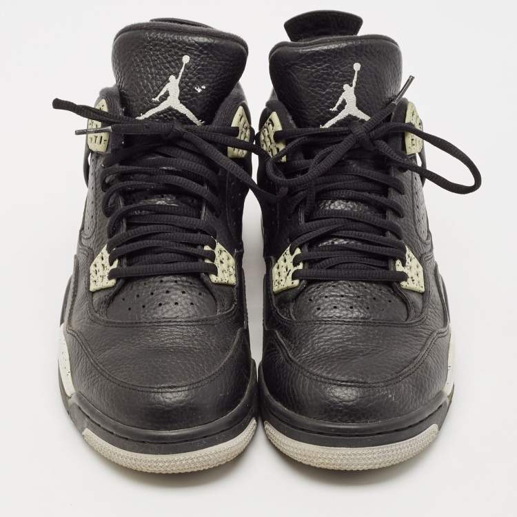 Pre Owned Air Jordans Black/Grey Leather Jordan 4 Lace Up Sneakers Size 44.5