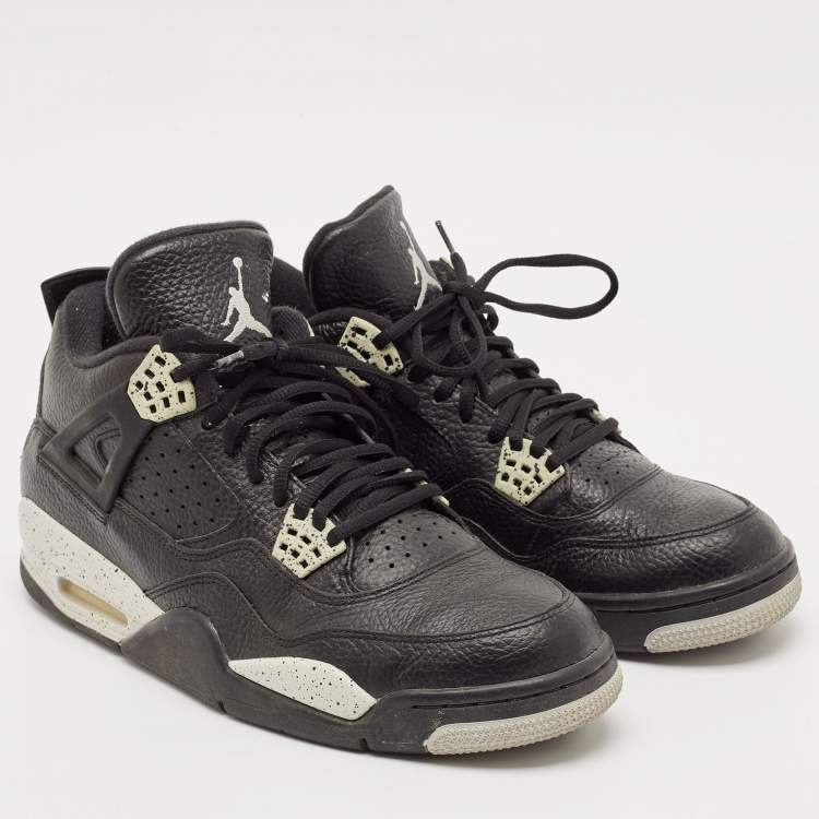 Pre Owned Air Jordans Black/Grey Leather Jordan 4 Lace Up Sneakers Size 44.5