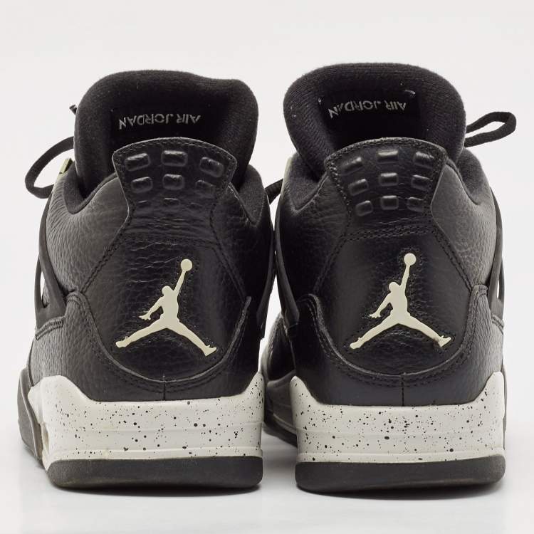 Pre Owned Air Jordans Black/Grey Leather Jordan 4 Lace Up Sneakers Size 44.5