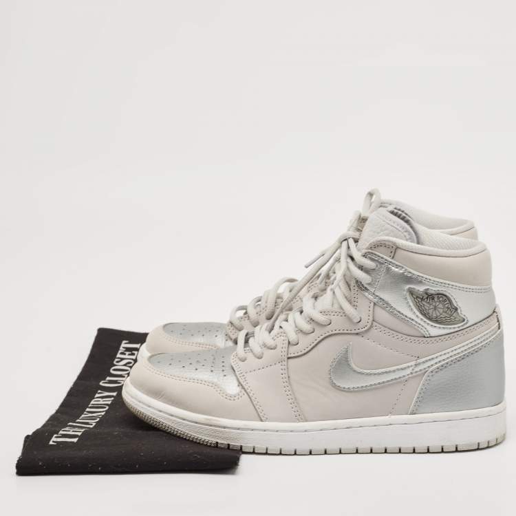 Pre Owned Air Jordans Silver/Grey Leather Air Jordan 1  CO.JP High Top Sneakers Size 40.5 