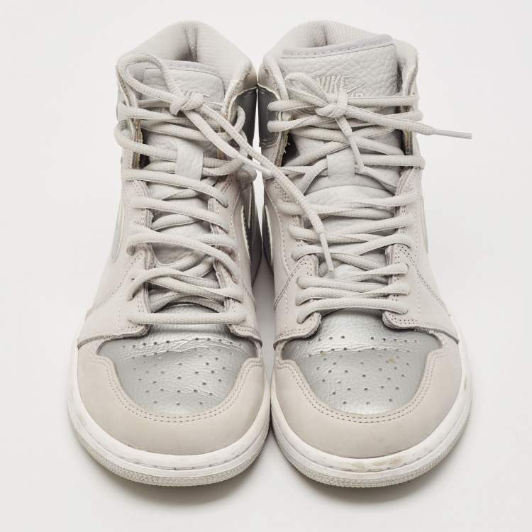 Pre Owned Air Jordans Silver/Grey Leather Air Jordan 1  CO.JP High Top Sneakers Size 40.5 