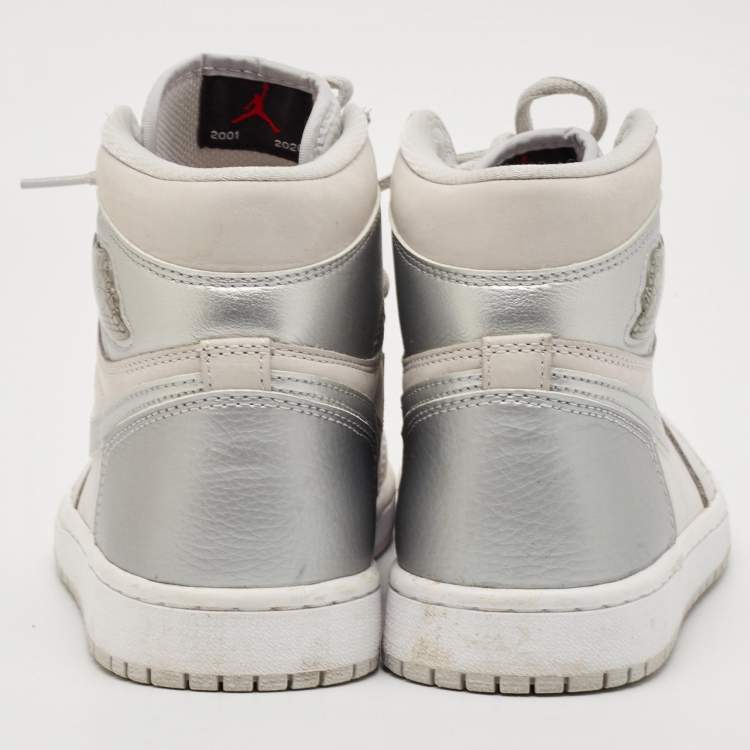 Pre Owned Air Jordans Silver/Grey Leather Air Jordan 1  CO.JP High Top Sneakers Size 40.5 