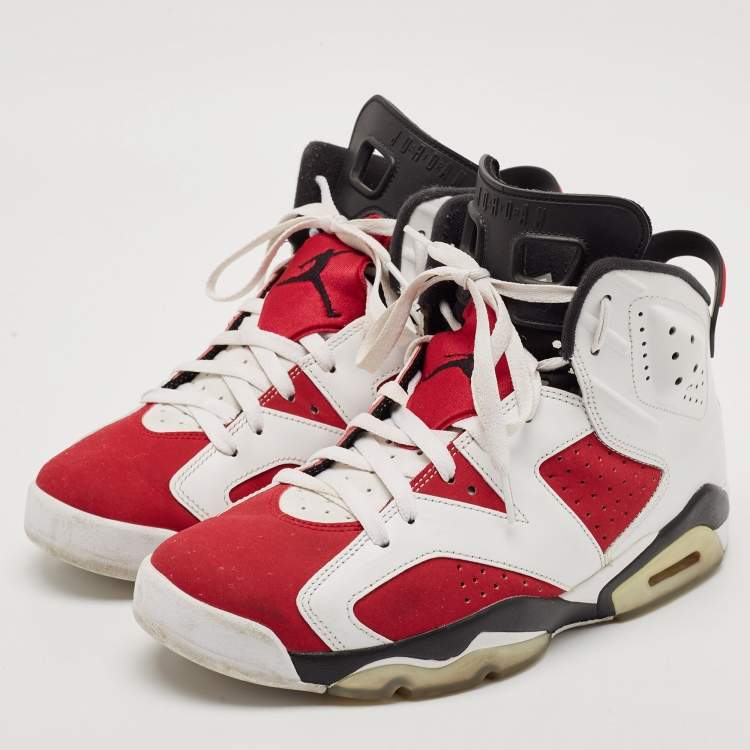 Pre Owned Air Jordans White/Red Leather 6 Retro Lace Up Sneakers Size 44.5