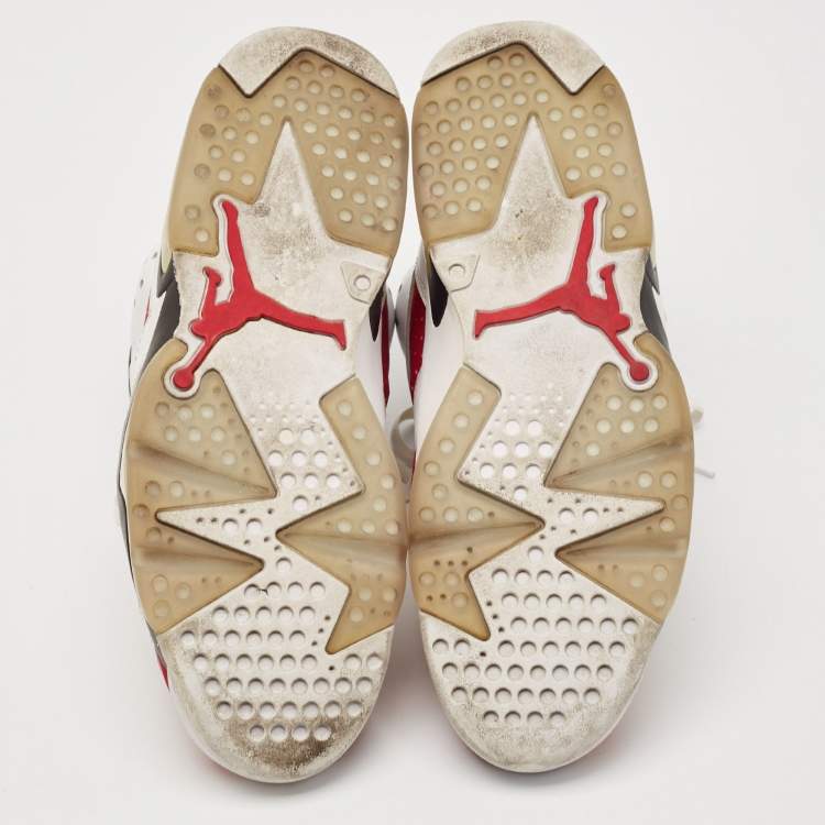 Pre Owned Air Jordans White/Red Leather 6 Retro Lace Up Sneakers Size 44.5