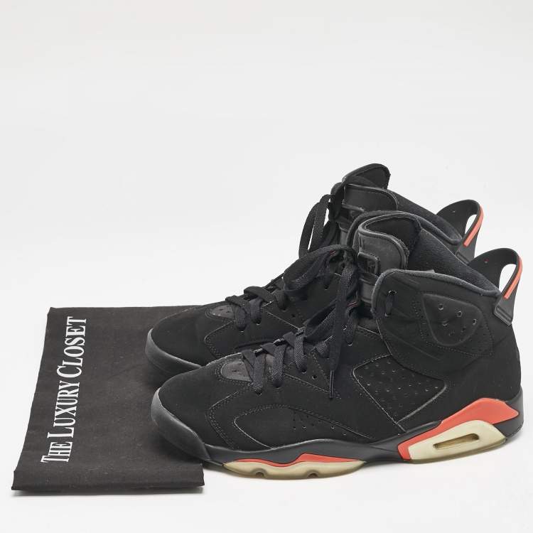 Pre Owned Air Jordan Black Nubuck Leather Jordan 6 Retro Infrared High Top Sneakers Size 44.5