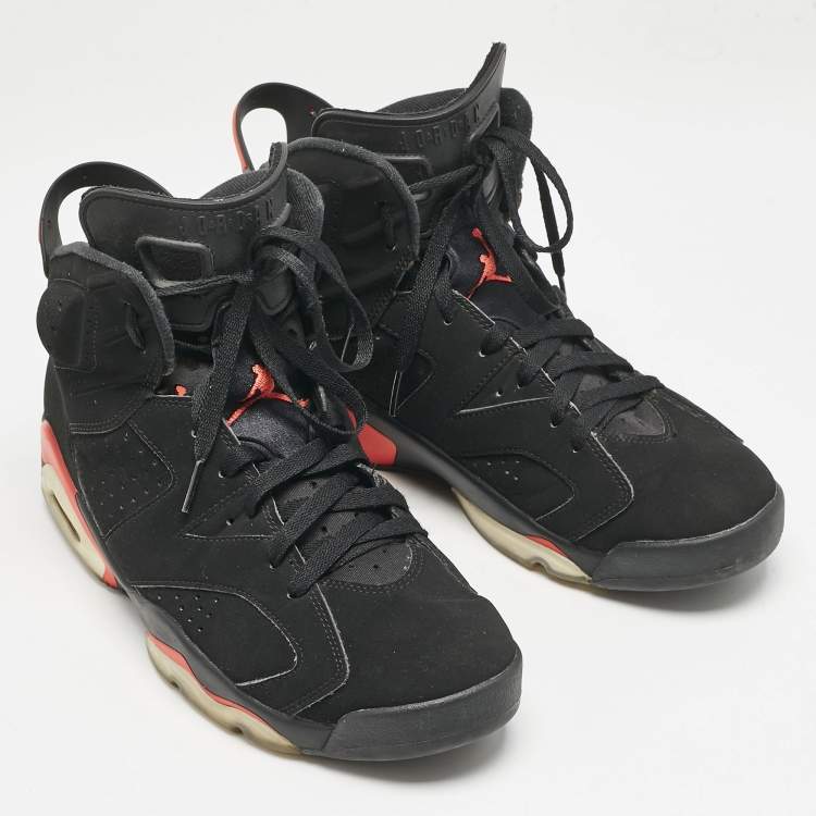 Pre Owned Air Jordan Black Nubuck Leather Jordan 6 Retro Infrared High Top Sneakers Size 44.5