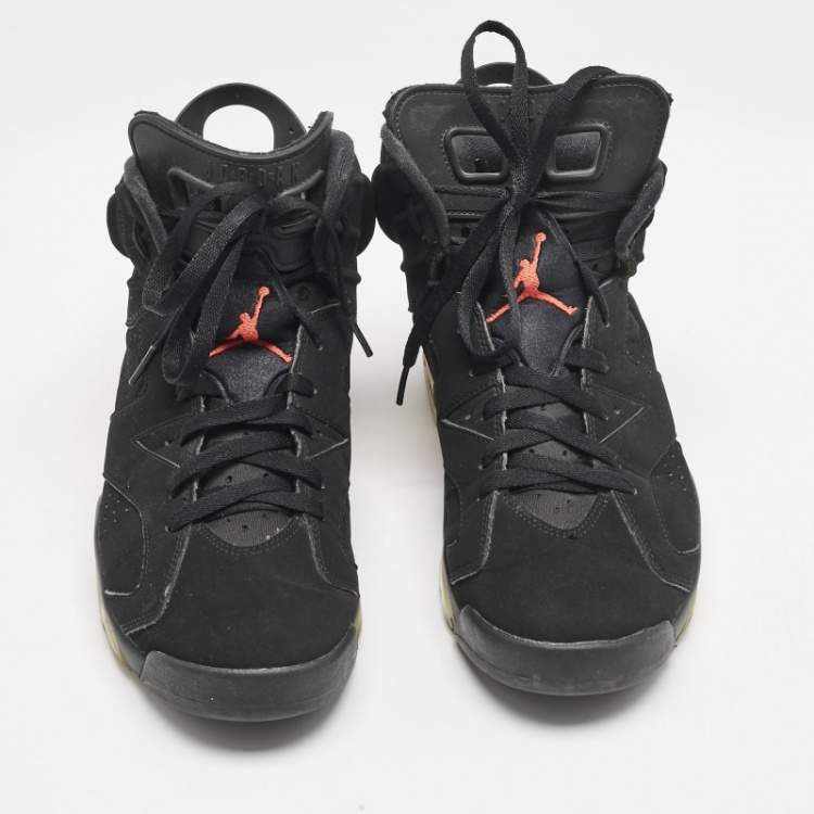 Pre Owned Air Jordan Black Nubuck Leather Jordan 6 Retro Infrared High Top Sneakers Size 44.5