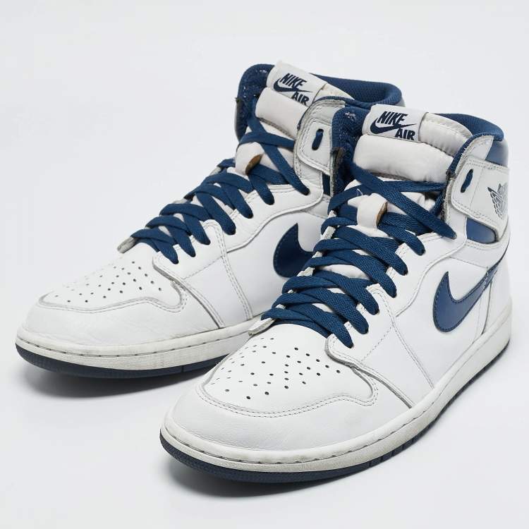 Pre Owned Air Jordans White Leather Jordan 1 Retro High OG Sneakers Size 44