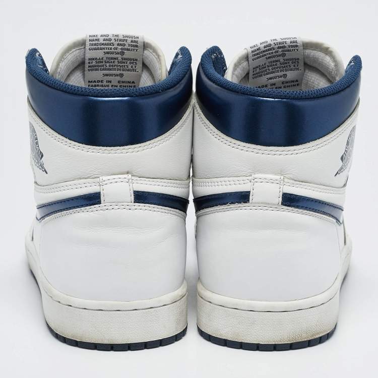 Pre Owned Air Jordans White Leather Jordan 1 Retro High OG Sneakers Size 44
