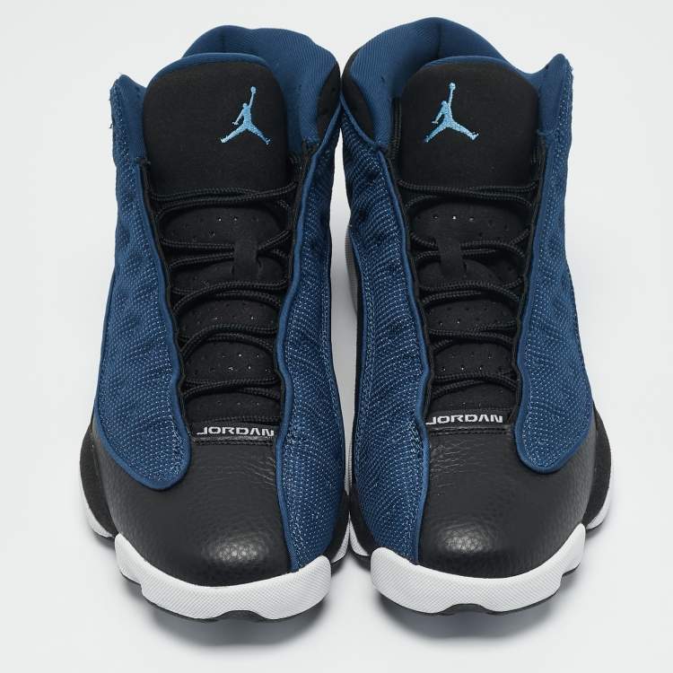 Pre Owned Air Jordan Blue/Black Leather and Fabric Jordan 13 Retro Flint Sneakers Size 45.5