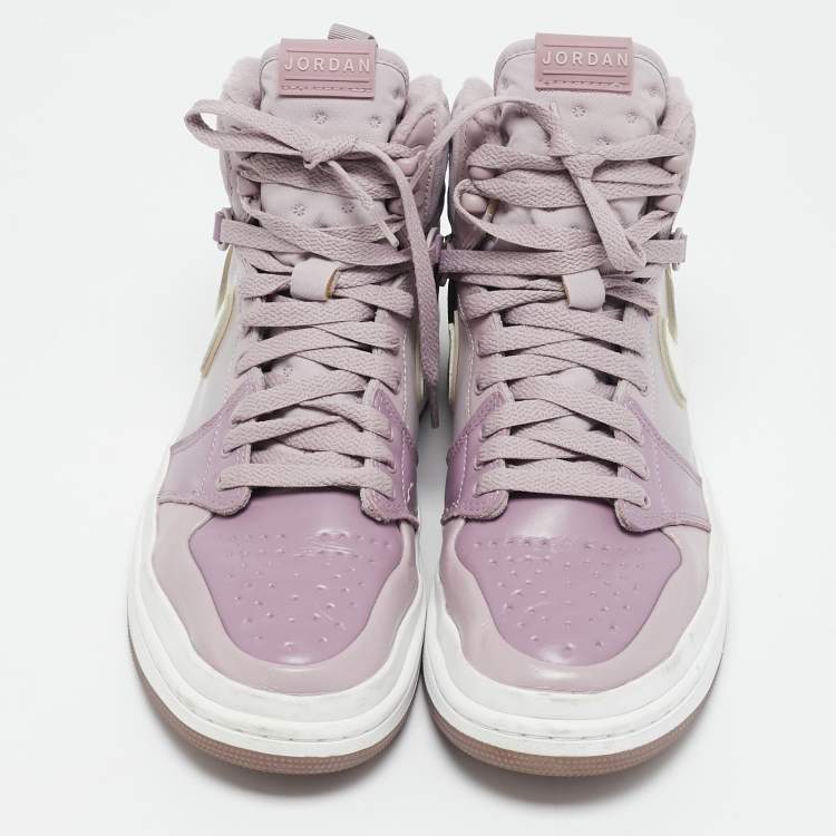 Pre Owned Air Jordans Purple/Grey Fabric and Leather Air Jordan 1 High Top Sneakers Size 41