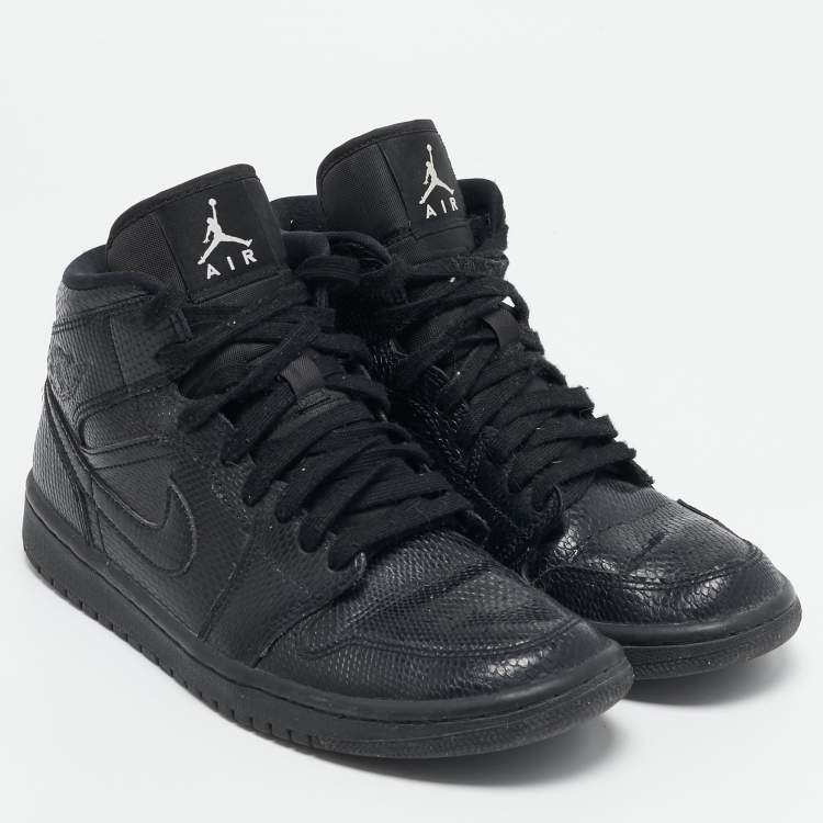 Pre Owned Air Jordans Black Snakeskin Embossed Leather Air Jordan 1 High Top Sneakers Size 40