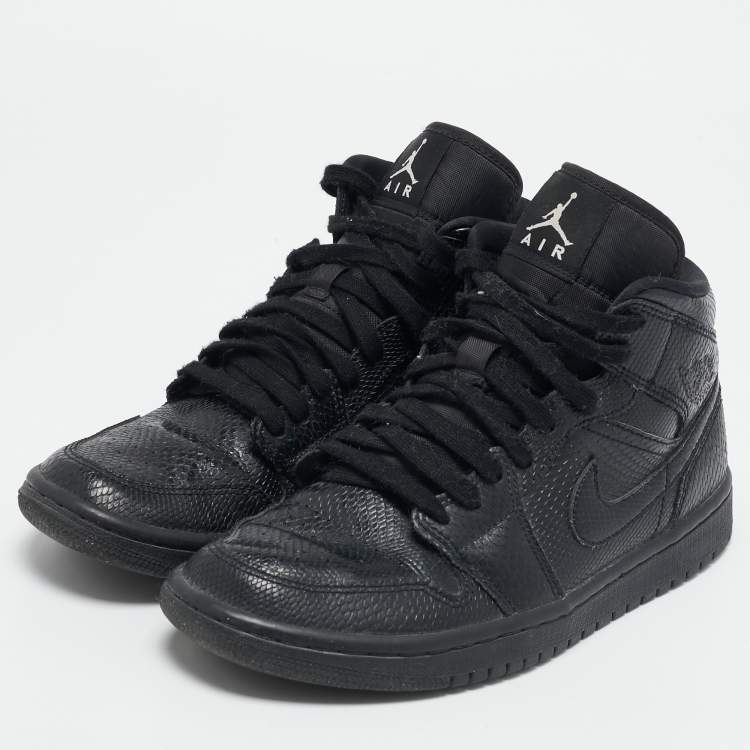 Pre Owned Air Jordans Black Snakeskin Embossed Leather Air Jordan 1 High Top Sneakers Size 40