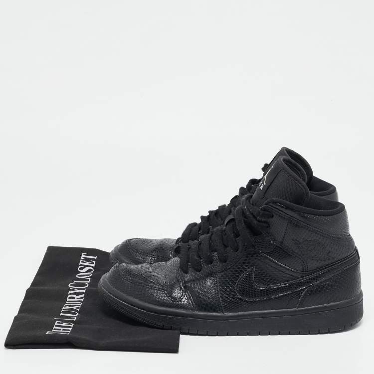 Pre Owned Air Jordans Black Snakeskin Embossed Leather Air Jordan 1 High Top Sneakers Size 40