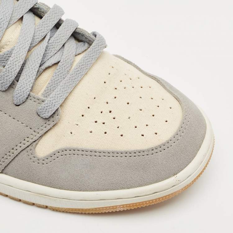 Pre Owned Air Jordans Grey/Beige Suede and Canvas Jordan 1 Mid SE Coconut Milk Particle Grey Sneakers Size 42.5