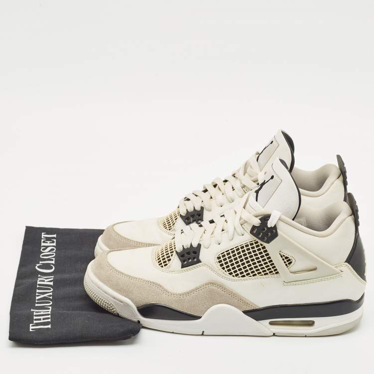 Pre Owned Air Jordans White/Black Leather Jordan 4 Retro Military Black Sneakers Size 45