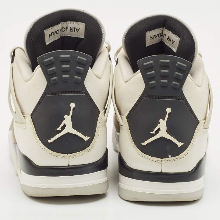 Pre Owned Air Jordans White/Black Leather Jordan 4 Retro Military Black Sneakers Size 45