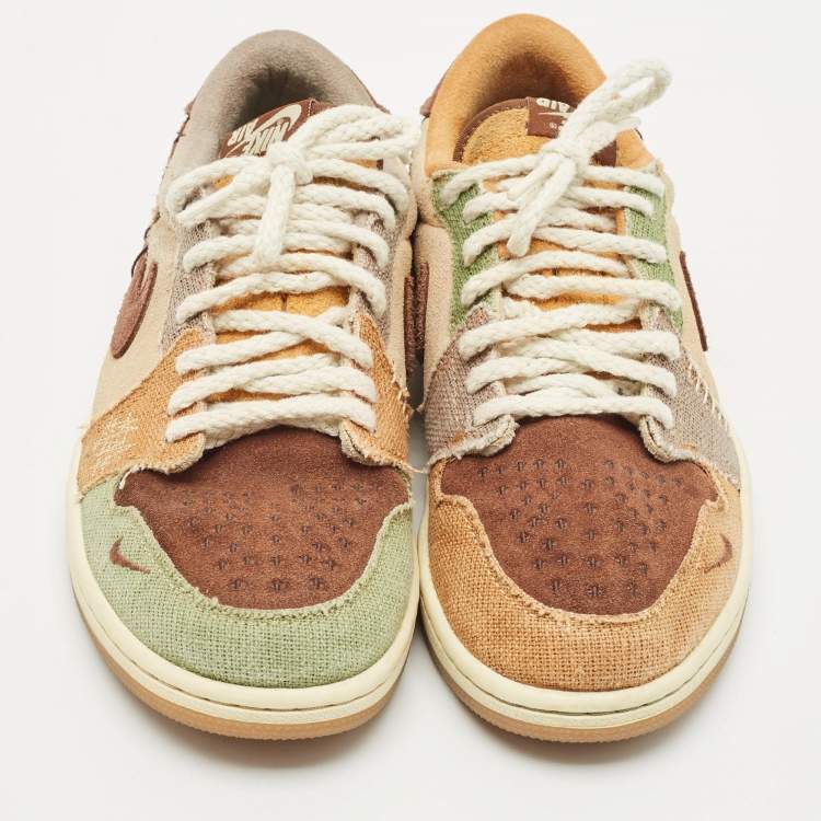 Pre Owned Air Jordans Multicolor Suede and Canvas Jordan 1 Retro Low OG Zion Williamson Voodoo Sneakers Size 41