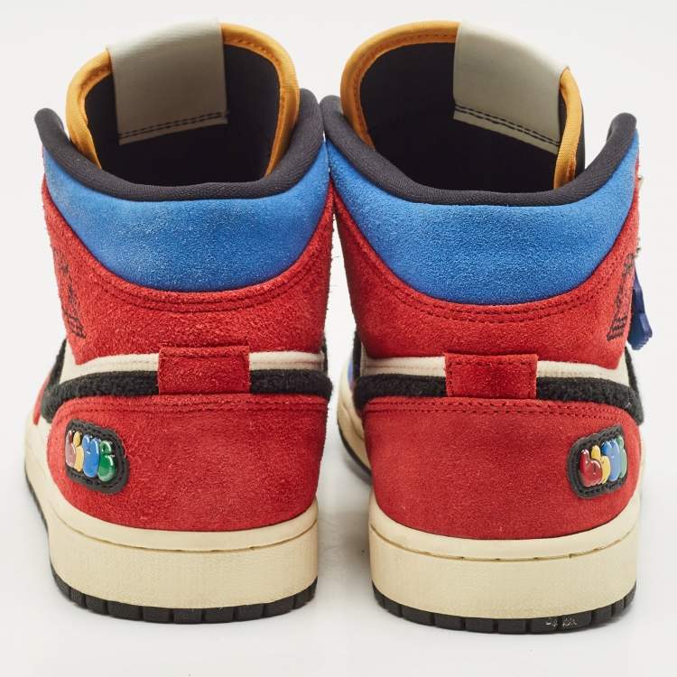 Pre Owned Air Jordans Multicolor Suede and Corduroy Jordan 1 Mid SE Fearless Blue the Great Sneakers Size 41