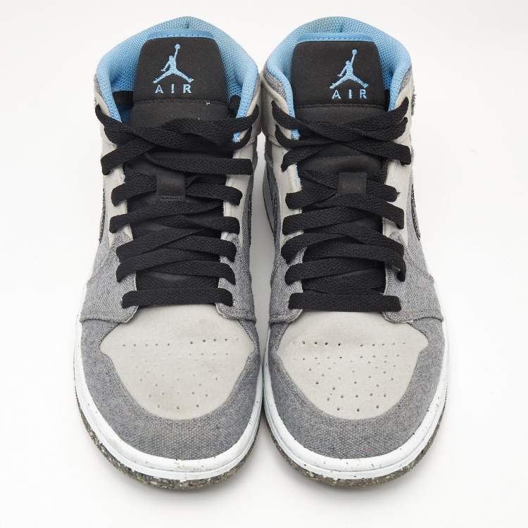 Pre Owned Air Jordans Grey/Blue Canvas Air Jordan 1 Crater Mid Top Sneakers Size 40