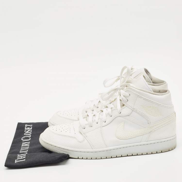 Pre Owned Air Jordans White Leather Jordan 1 Retro High OG Sneakers Size 45