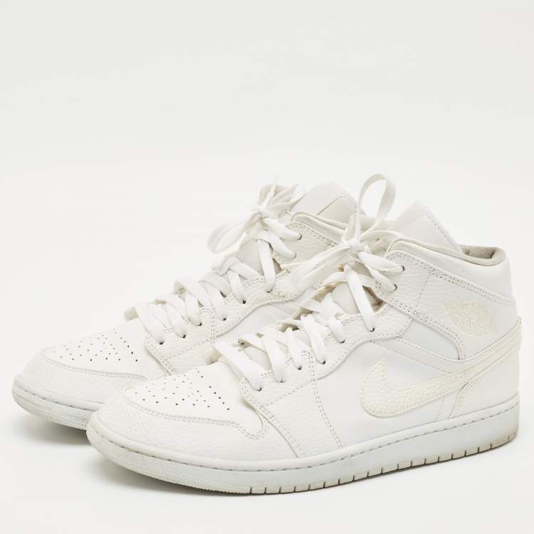 Pre Owned Air Jordans White Leather Jordan 1 Retro High OG Sneakers Size 45