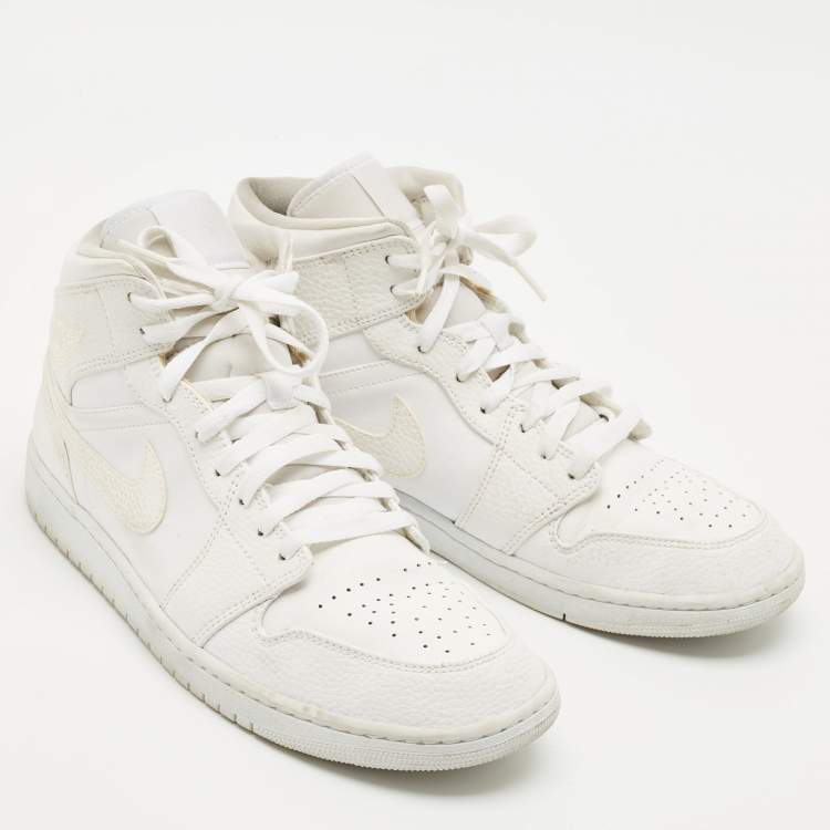 Pre Owned Air Jordans White Leather Jordan 1 Retro High OG Sneakers Size 45
