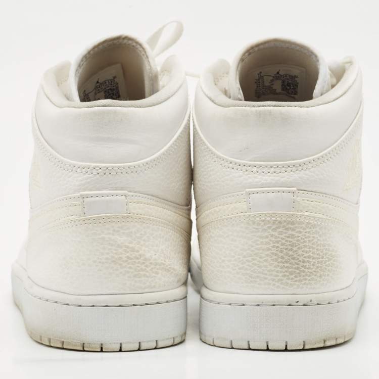 Pre Owned Air Jordans White Leather Jordan 1 Retro High OG Sneakers Size 45