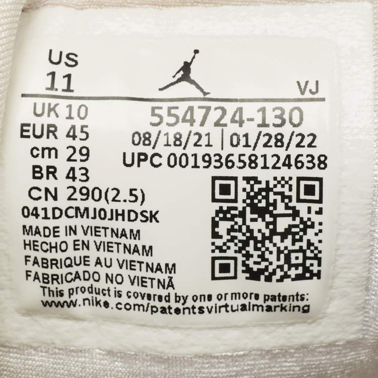 Pre Owned Air Jordans White Leather Jordan 1 Retro High OG Sneakers Size 45