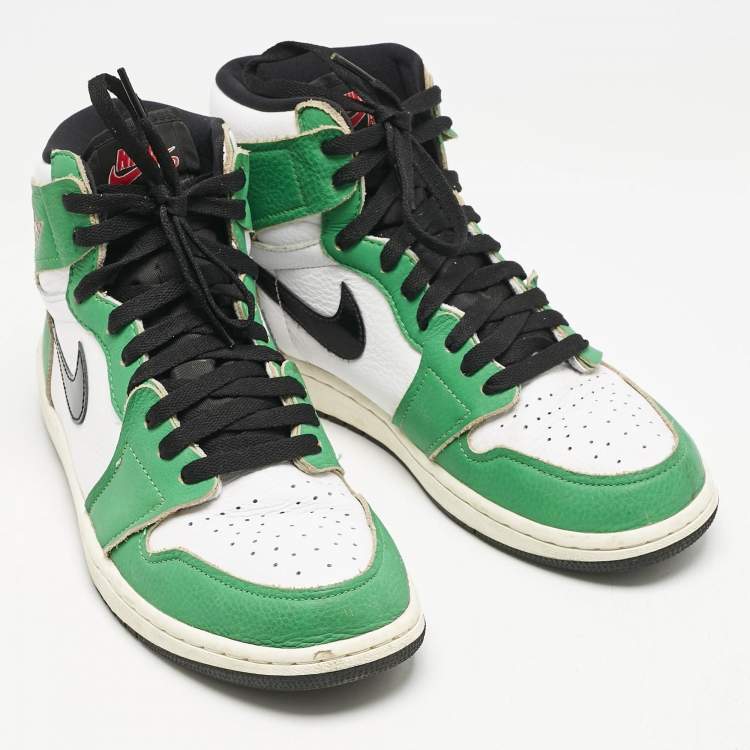 Pre Owned Air Jordans Green Leather 1 Retro High Zoom Sneakers Size 42.5