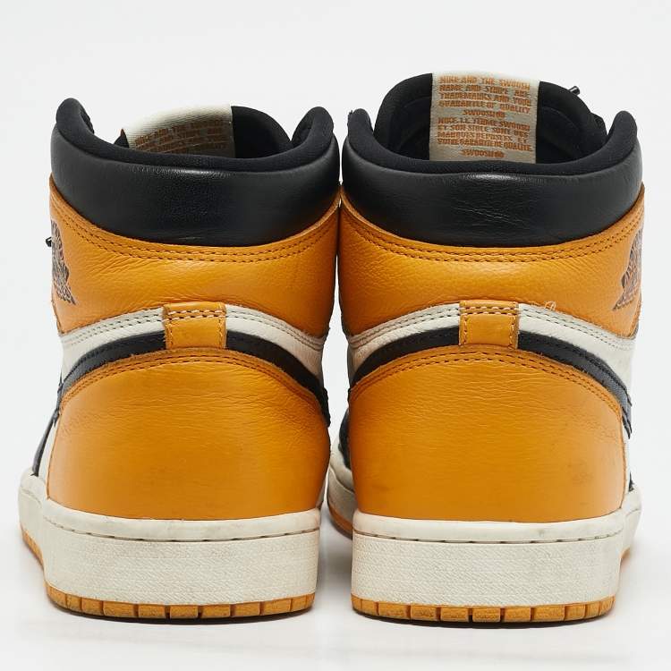 Pre Owned Air Jordans Yellow/Black Leather Air Jordan 1 High Top Sneakers Size 42