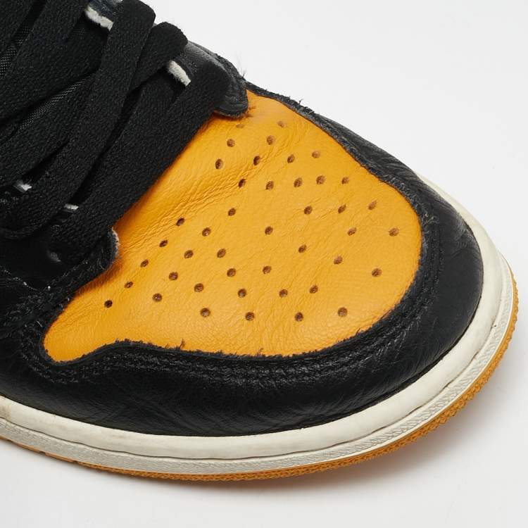 Pre Owned Air Jordans Yellow/Black Leather Air Jordan 1 High Top Sneakers Size 42