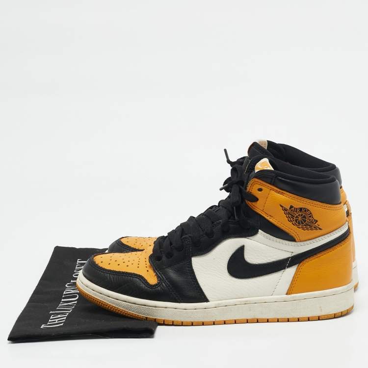 Pre Owned Air Jordans Yellow/Black Leather Air Jordan 1 High Top Sneakers Size 42