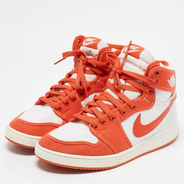 Pre Owned Air Jordans Orange Canvas and Leather Jordan 1 KO "Syracuse" High Top Sneakers Size 43