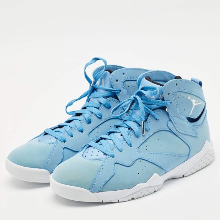 Pre Owned Air Jordans Blue Durabuck Leather Jordan 7 Retro Pantone Sneakers Size 45.5