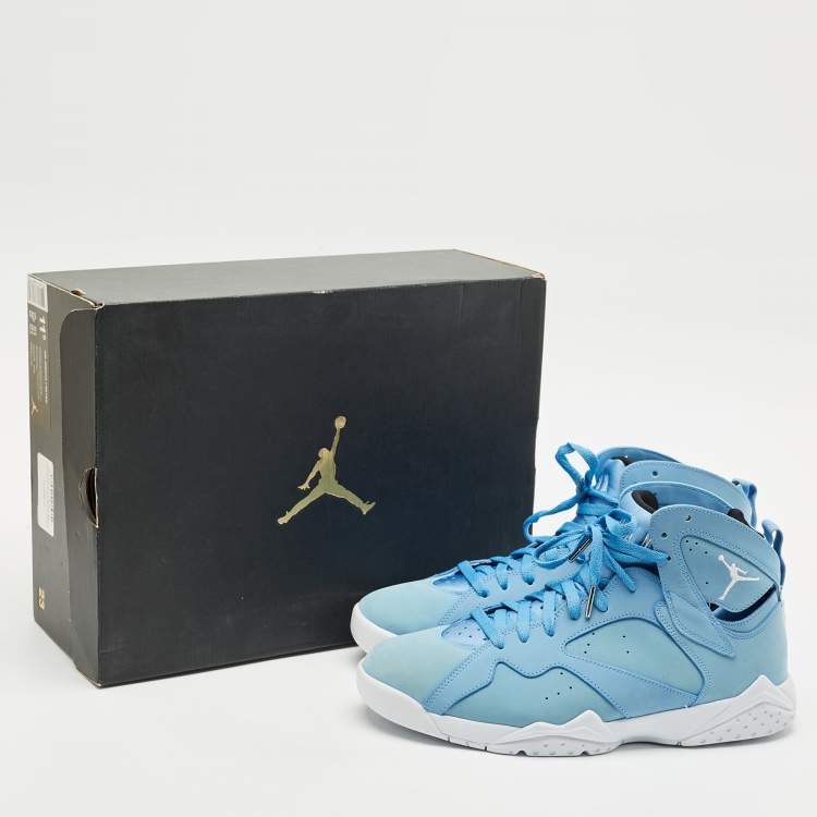 Pre Owned Air Jordans Blue Durabuck Leather Jordan 7 Retro Pantone Sneakers Size 45.5
