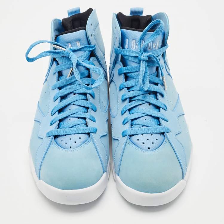 Pre Owned Air Jordans Blue Durabuck Leather Jordan 7 Retro Pantone Sneakers Size 45.5