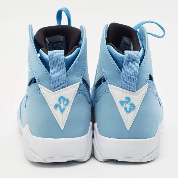 Pre Owned Air Jordans Blue Durabuck Leather Jordan 7 Retro Pantone Sneakers Size 45.5