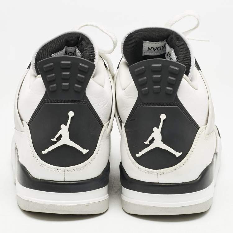 Pre Owned Air Jordans White/Black Leather Jordan 4 Retro Military Black Sneakers Size 42.5