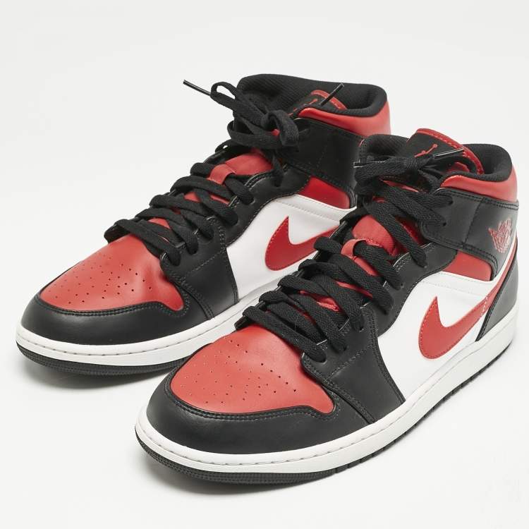 Pre Owned Air Jordans Multicolor Leather Jordan 1 Mid Gym Red Black White Sneakers Size 47.5
